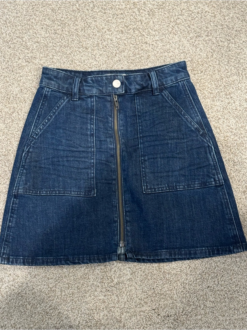 Madewell Dark Blue Denim A-Line Zip Skirt